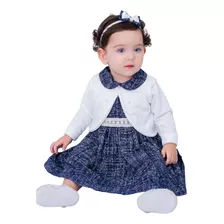 Vestido De Bebe Com Bolero E Tiara 100% Algodão