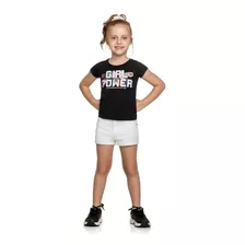 Blusa Manga Curta Menina Infantil Girl Power Elian