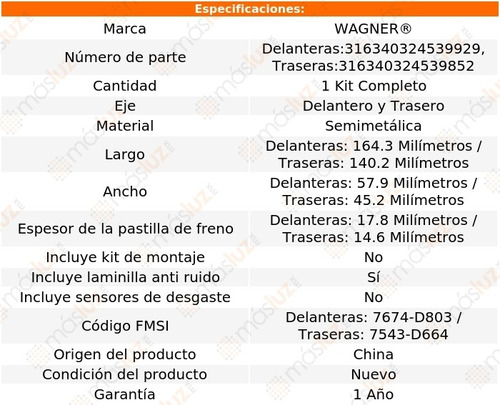 Jgo Balatas Semimetlicas Del Y Tras Ford Windstar 99/03 Foto 2