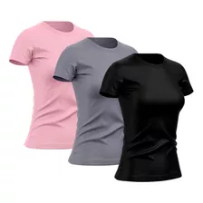 Kit 3 Camiseta Feminina Dry Fit Lisa Proteção Solar Uv