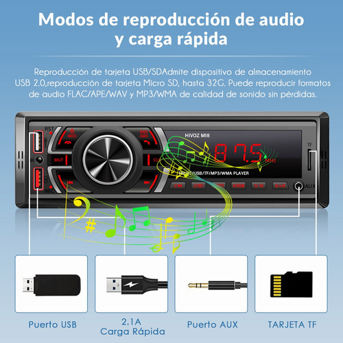 Auto Estereo Coche Reproductor Mp3 Radio Con Bt Aux Usb Sd Foto 7