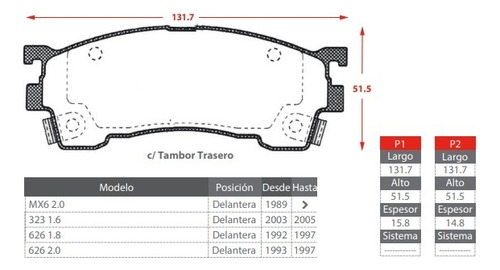 Pastilla De Freno Delantera Mazda Mx6 323 626   Foto 3