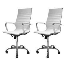 Cadeira De Escritório Cadeiras Inc Cadeira Presidente Charles Eames Stripes Fia6129 Ergonômica Branca Com Estofado De Couro Sintético X 2 Unidades