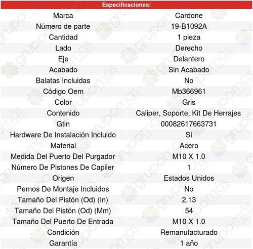 Caliper Freno Delantero Derecho Mitsubishi Tredia 86-88 Foto 5