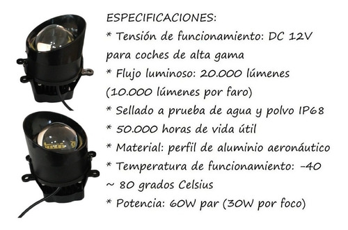 Par Faros Auxiliares Lupa Led Blanco Peugeot 207 2008 Foto 3