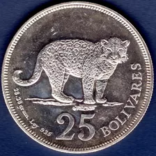 Moneda De Plata De 25 Bolívares 1975 Jaguar Estandar