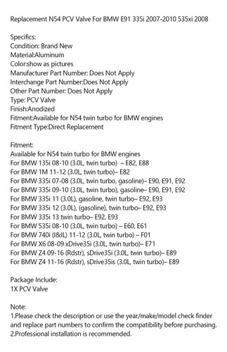 Vlvula De Repuesto N54 Pcv For Bmw E91 335i 535xi Foto 6
