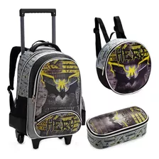 Kit Mochila Escolar Infantil Batman Com Rodinhas