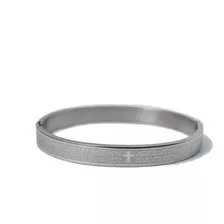 Bracelete Aço Pai Nosso Masculina Stell 316l Prateado Inox