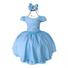 Vestido Infantil Azul Bebe Acomp Tiara De Brinde