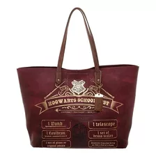 Bolsa Tote Mujer Harry Potter Original Hogwarts Cuero Sintet Acabado De Los Herrajes Niquel Color Vino Color De La Correa De Hombro Vino Diseño De La Tela Liso