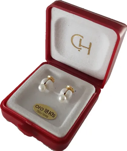 Aros Perlas Cultivadas Oro 18kts Tuerca Rosca Ch 4mm Cod 440 Oro