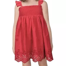 Vestido Infantil Vermelho Com Tecido Laise Hering.