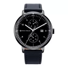 Reloj De Caballero Impermeable De Cuero Casual Mini Focus Color De La Correa Negro