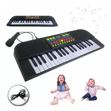 Piano Teclado Infantil Com Microfone Menino Menina Brinquedo Cor Preto A Pilha
