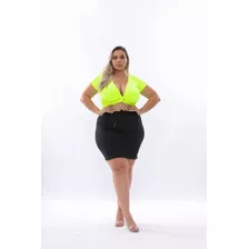 Conjunto Cropped Multiformas Manga Curta E Saia Plus Size