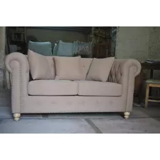 Sillón Sofá Butaca Chesterfield En Lino Living De 2 Cuerpos