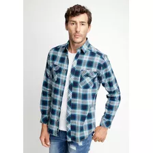 Camisa Hombre Checkered Arizona Fj Azul Fw 2023 Ferouch