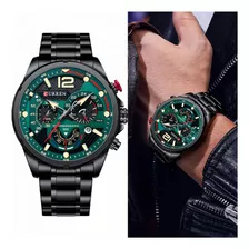 Reloj De Hombre Curren Edición M: 8395 Totalmente Funcional Color De La Correa Negro Color Del Fondo Verde