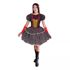 Vestido Caipira Festa Junina Adulto Com Luva Fita De Cabelo