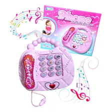 Telefone De Brinquedo Infantil Rosa Com Som E Luz 