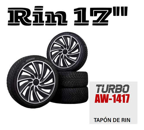 4 Tapones Lujo Europeos Silver Black Turbo Rin 17 Deportivo Foto 3