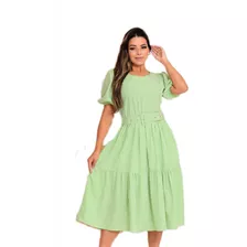 Vestido Midi Manga Princesa ( Listrado) Moda Evangélica 