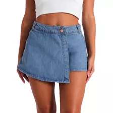 Short Pollera Mini Jean Mujer Corto Bolsillos Rigido