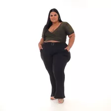 Calça Flare Plus Size Cintura Alta Tecido Grosso Promoção