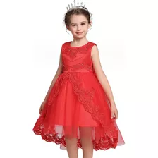 Vestido Daminha Miss Midi Mlllet Perolas Calda Véu Vermelho