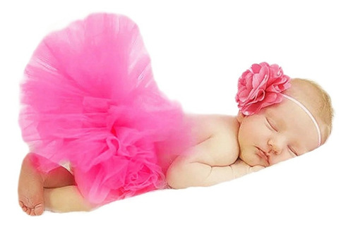 Saia Tutu Bailarina + Tiara Foto Bebê Newborn Rosa Chiclete