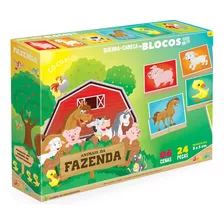 Quebra Cabeça Fazenda Animais Em Blocos Mdf 830 - Junges