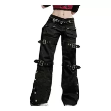 Jeans Folgados Estilo Punk Gótico Feminino