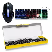 Kit Gamer Teclado E Mouse Com Cabo Usb Rgb Luzes Coloridas