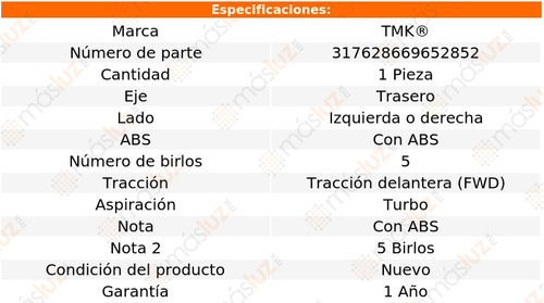 1- Maza Trasera Izq/der Con Abs Sentra L4 1.6l 17/19 Tmk Foto 2