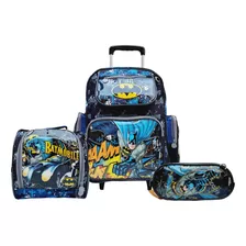 Kit Mochila Batman Escolar Com Rodinhas E Lancheira E Estojo