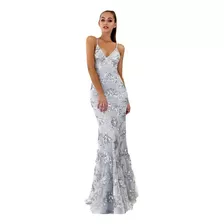 Elegante Vestido De Fiesta Maxi De Tirantes Con Volantes S