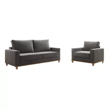 Juego De Living Sofa 2 Cuerpos Y Poltrona Patas De Madera