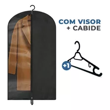 Capa Porta Terno Roupas Transportar Guardar Viagem Cabide Cor Preto