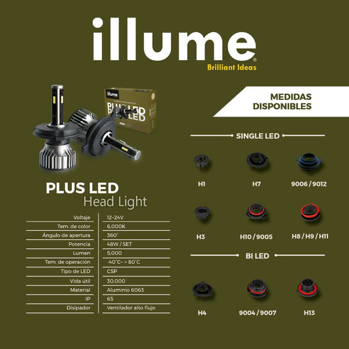 Led Illume Plus H1 H3 H7 H11 9005 9006 880 H16/5202  Foto 5