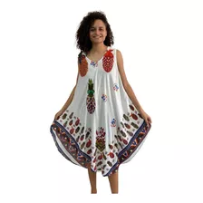 Vestido Curto Trapézio Regata Viscose Estampado Moda Boho405