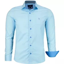 Camisa Masculina Com Elastano/algodão Manga Longa Slim