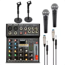Kit Profesional Radio Grabacion 2 Microfonos Mixer Streaming