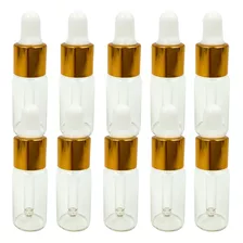  10 Vidro Incolor 5ml Conta Gotas Dourado Branco Ponta Fina 