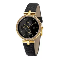 Hermoso Reloj Dorado Con Cristales Mujer Ésika Correa Negra