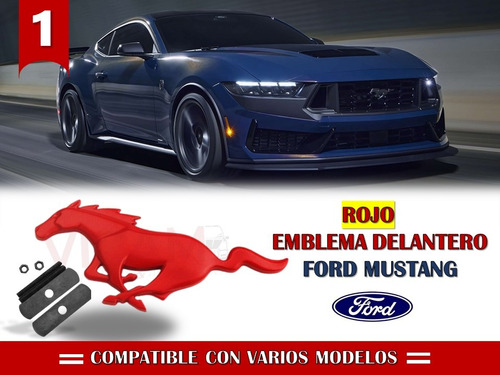 Emblema Delantero Mustang De Metal Con Tornillera Rojo Foto 2