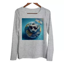 Remera Mujer Ml Pelota Futbol Argentina Mundo Anteojos M1