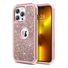 Funda Para iPhone 13 Pro Max Rose Gold Brillos Hard Pc