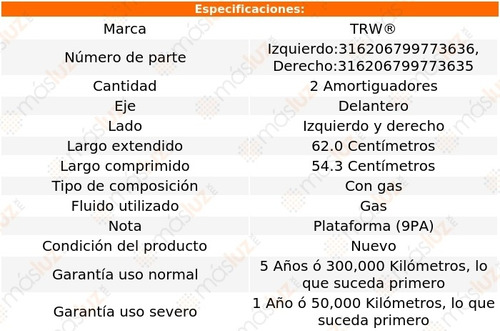 (2) Amortiguadores Gas Delanteros Porsche Cayenne 08/10 Trw Foto 2