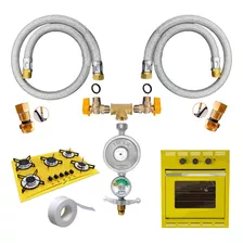 Kit Duplo Mangueiras 2,00mt Instalação Gás Glp Cooktop Forno